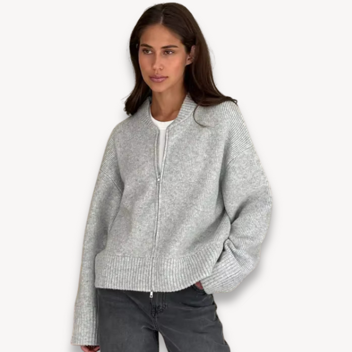 Relaxed Zip-Up Knit Cardigan for Women