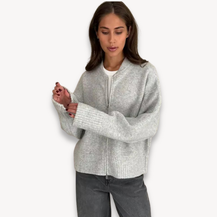 Relaxed Zip-Up Knit Cardigan for Women