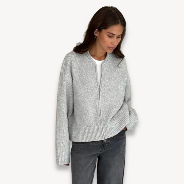 Relaxed Zip-Up Knit Cardigan for Women