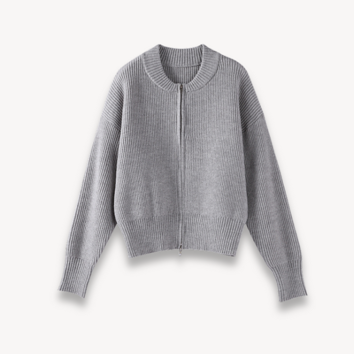 Relaxed Zip-Up Knit Cardigan for Women