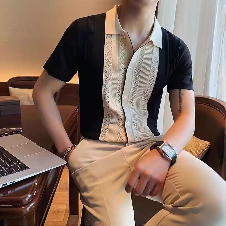 James | Men’s Striped Knit Shirt-mens shirt-Borough Fashion