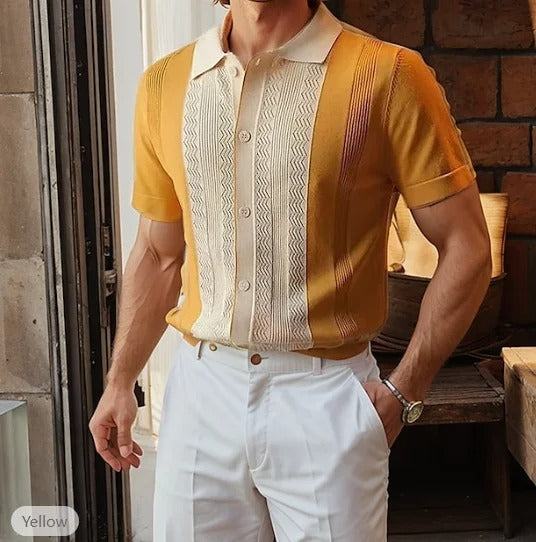 James | Men’s Striped Knit Shirt-mens shirt-Borough Fashion