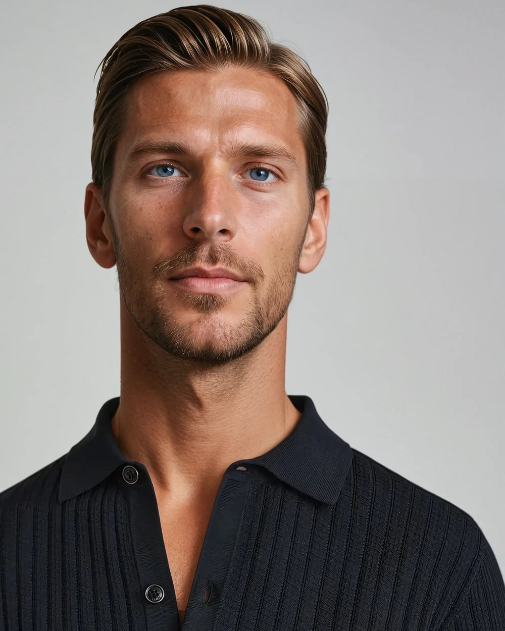 Men’s Crochet Cardigan Polo – Black-Polo-Borough Fashion