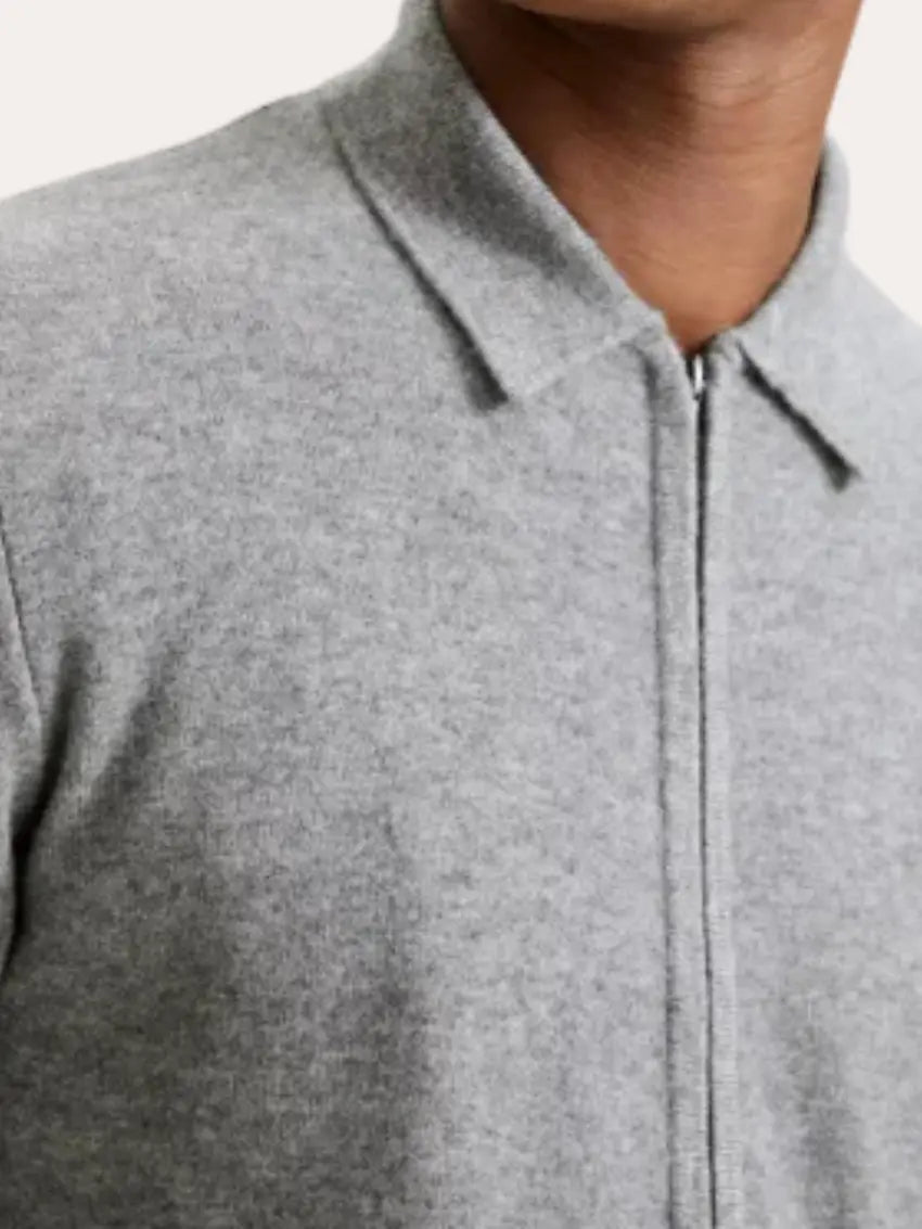 Men’s Full-Zip Knitted Jacket – Light Grey-Jacket-Borough Fashion