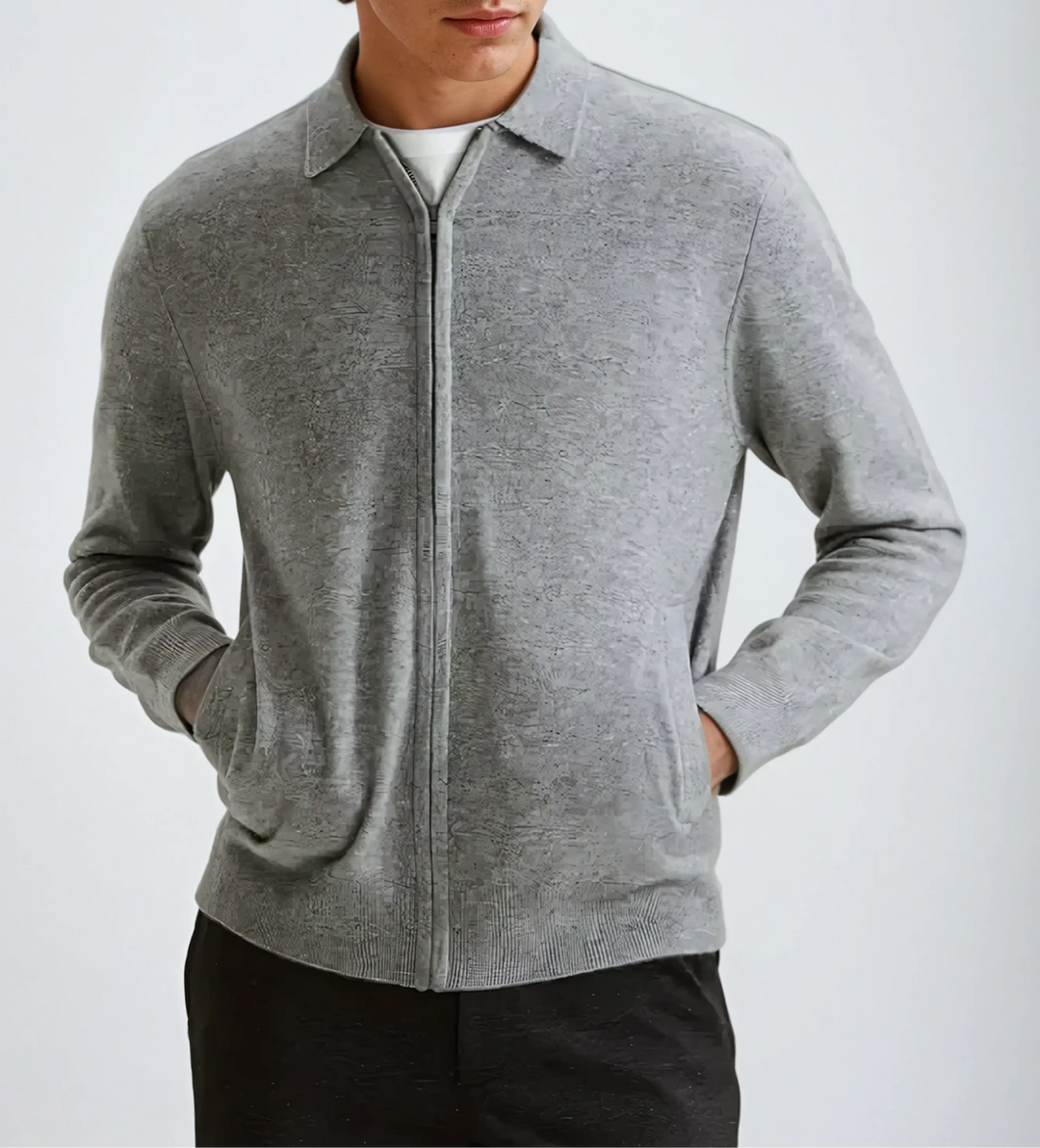 Men’s Full-Zip Knitted Jacket – Light Grey-Jacket-Borough Fashion