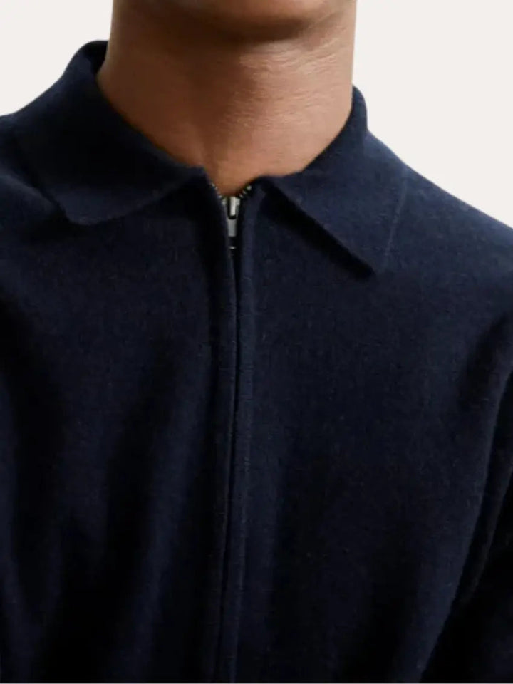 Men’s Full-Zip Knitted Jacket – Navy-Jacket-Borough Fashion
