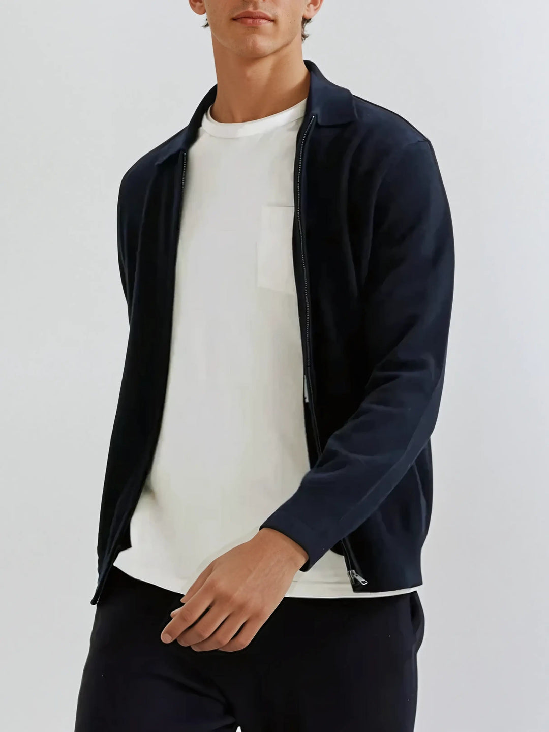 Men’s Full-Zip Knitted Jacket – Navy-Jacket-Borough Fashion