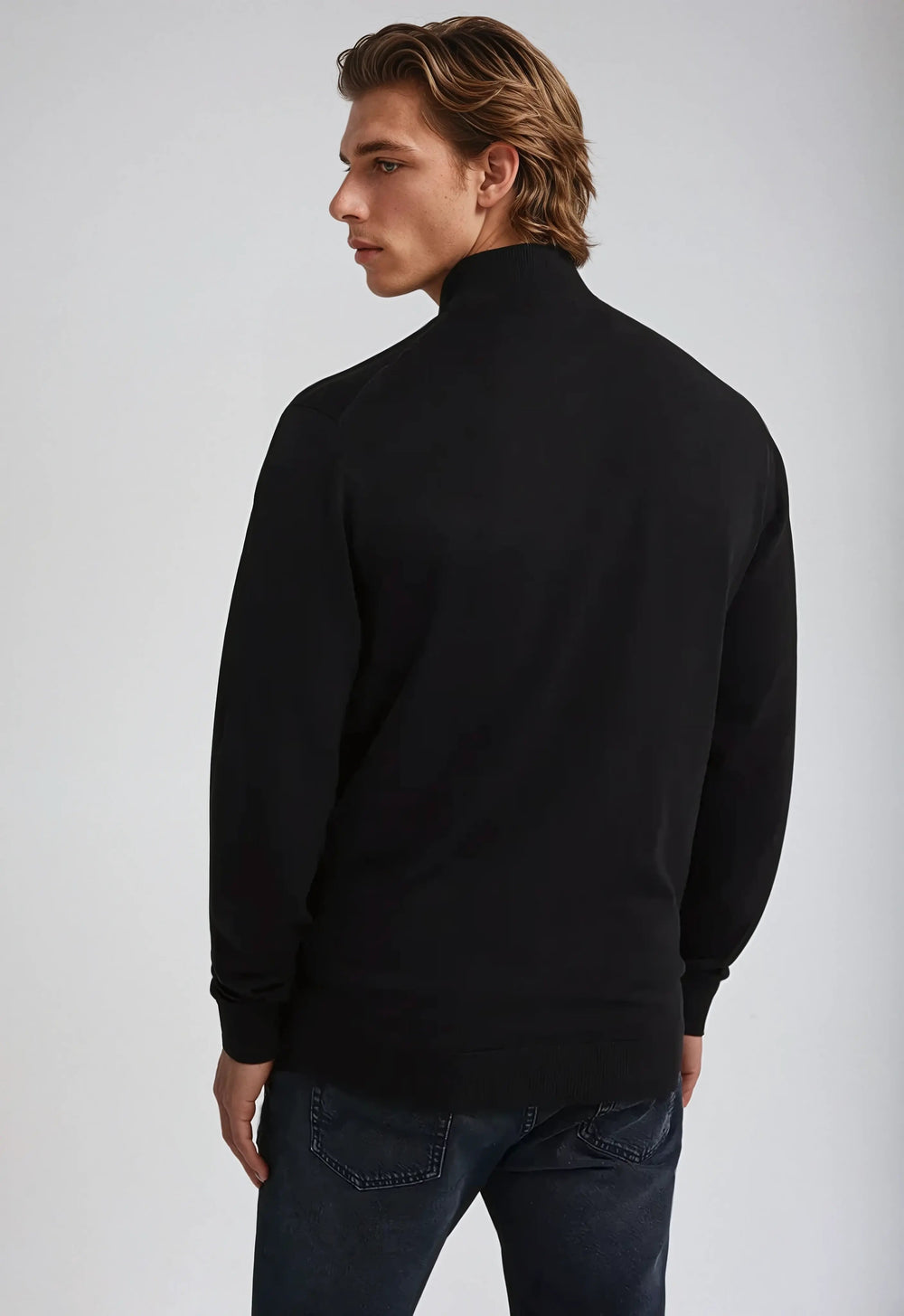 Men’s Full Zip Sweater – Black-Sweater-Borough Fashion