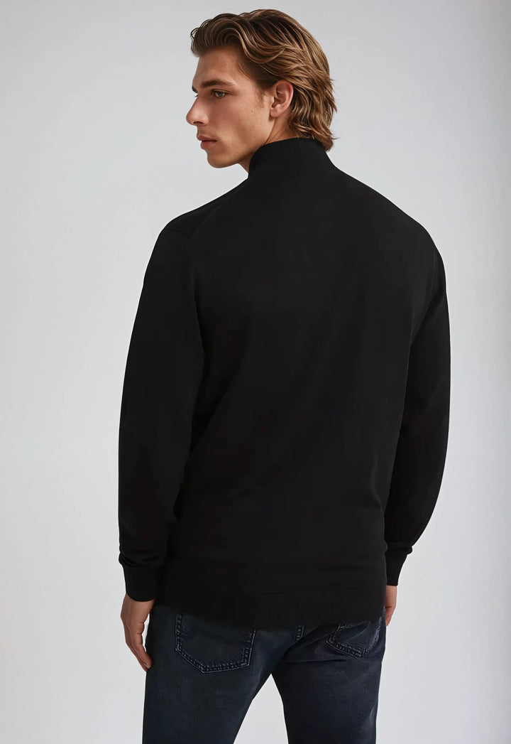 Men’s Full Zip Sweater – Black-Sweater-Borough Fashion