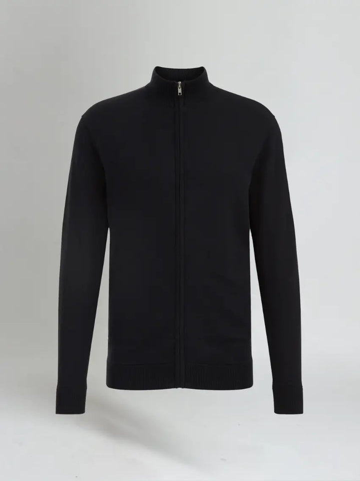 Men’s Full Zip Sweater – Black-Sweater-Borough Fashion