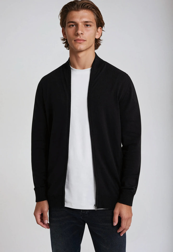 Men’s Full Zip Sweater – Black-Sweater-Borough Fashion