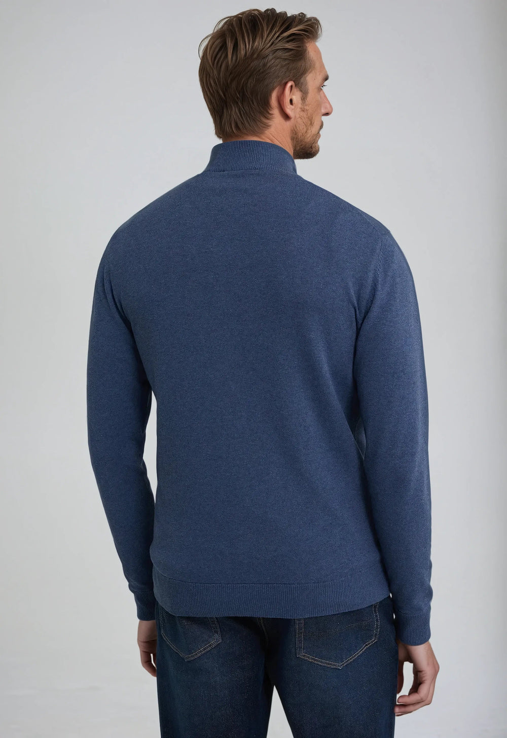 Men’s Full Zip Sweater – Blue-Sweater-Borough Fashion