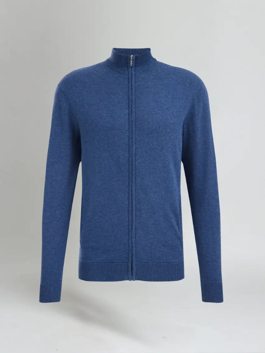 Men’s Full Zip Sweater – Blue-Sweater-Borough Fashion