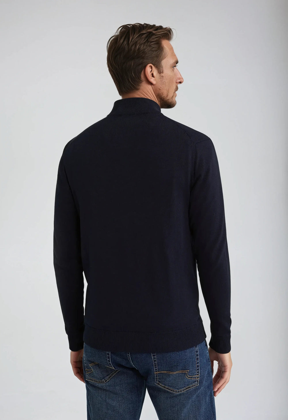 Men’s Full Zip Sweater – Navy Blue-Sweater-Borough Fashion