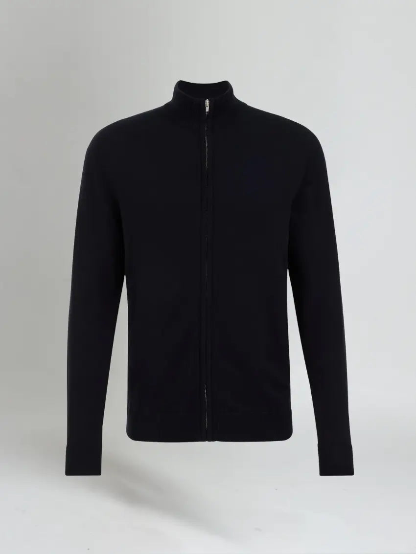 Men’s Full Zip Sweater – Navy Blue-Sweater-Borough Fashion
