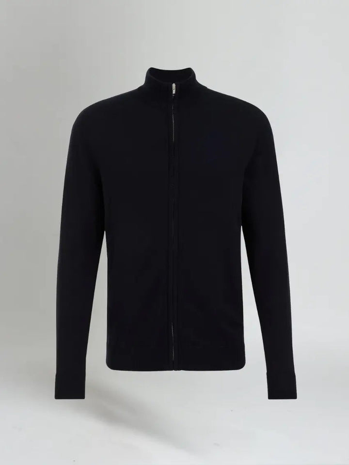 Men’s Full Zip Sweater – Navy Blue-Sweater-Borough Fashion