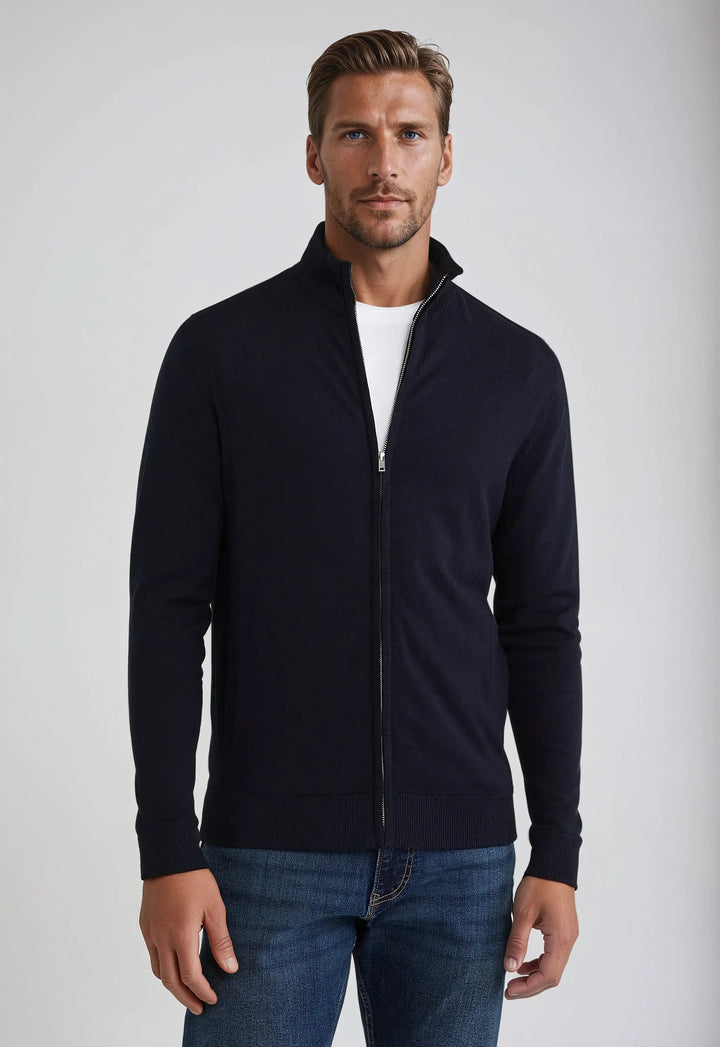 Men’s Full Zip Sweater – Navy Blue-Sweater-Borough Fashion