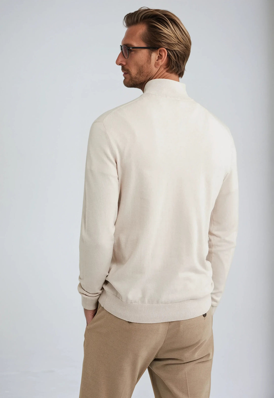 Men’s Half Zip Sweater – Beige-Sweater-Borough Fashion