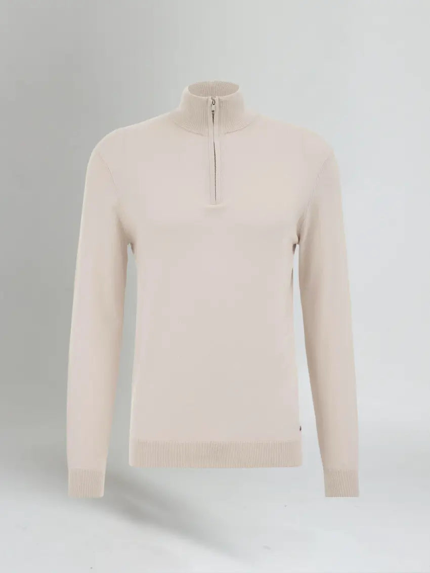 Men’s Half Zip Sweater – Beige-Sweater-Borough Fashion