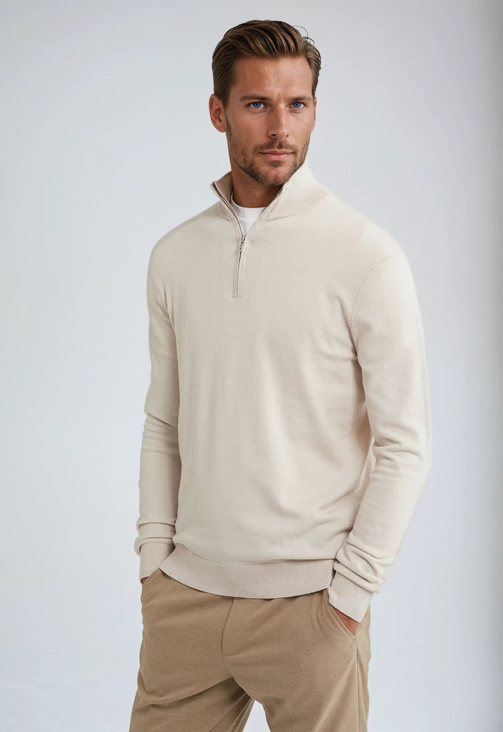Men’s Half Zip Sweater – Beige-Sweater-Borough Fashion