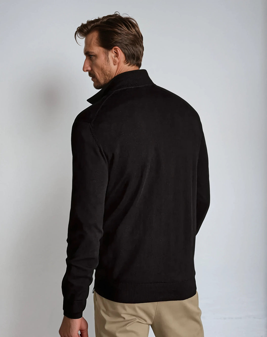 Men’s Half Zip Sweater – Black-Sweater-Borough Fashion