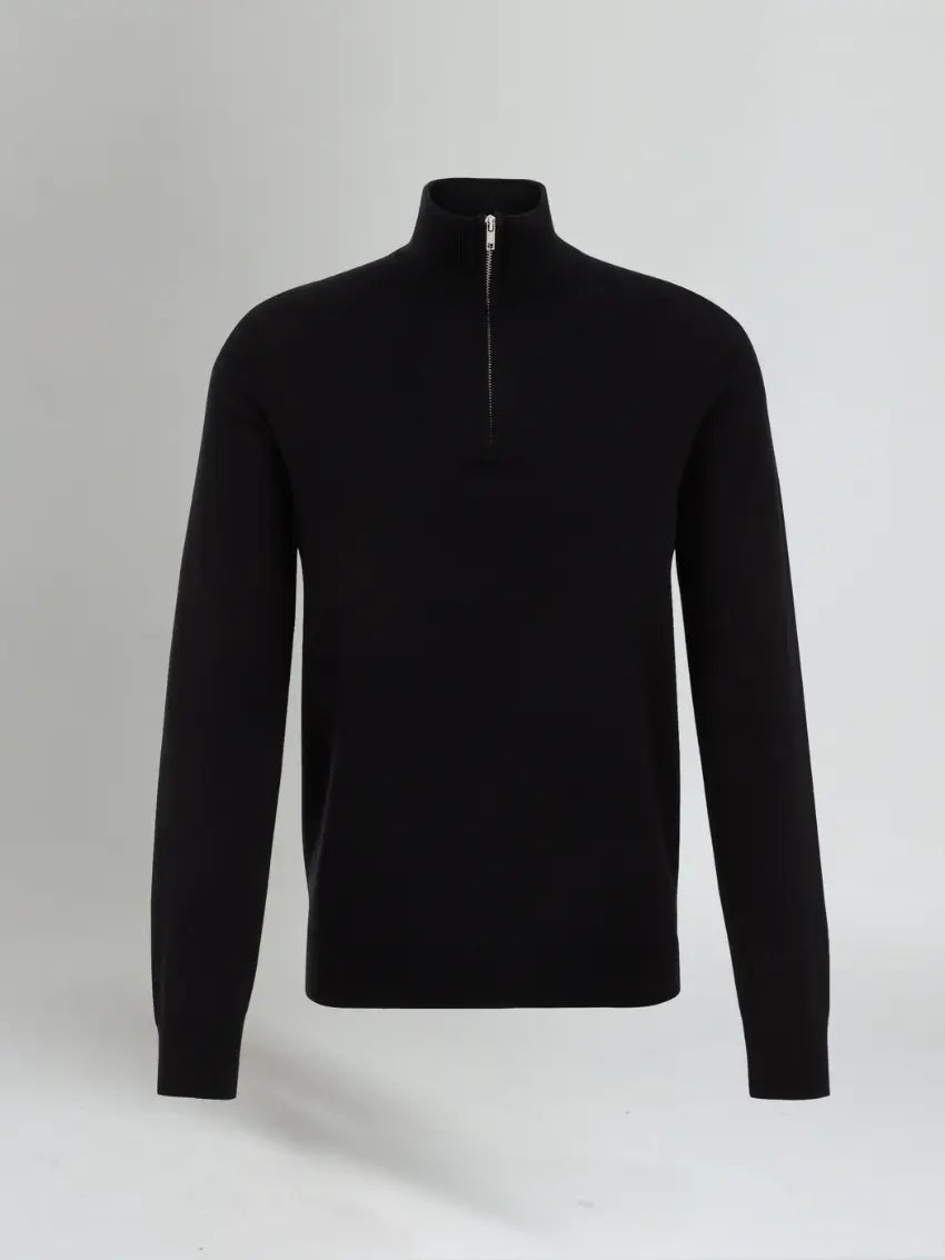 Men’s Half Zip Sweater – Black-Sweater-Borough Fashion