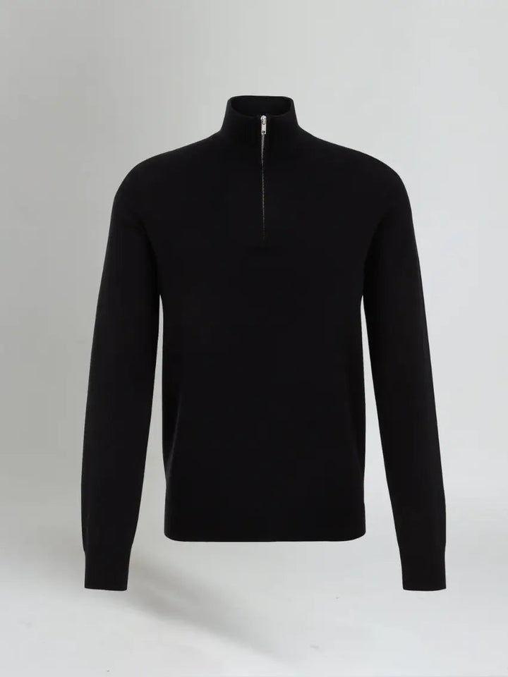 Men’s Half Zip Sweater – Black-Sweater-Borough Fashion