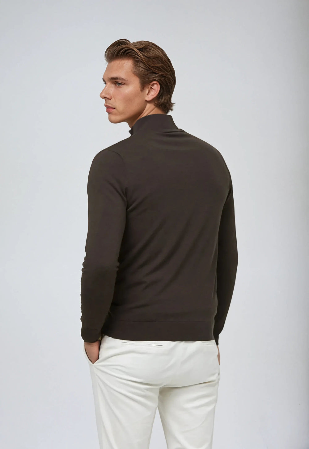Men’s Half Zip Sweater – Dark Brown-Sweater-Borough Fashion