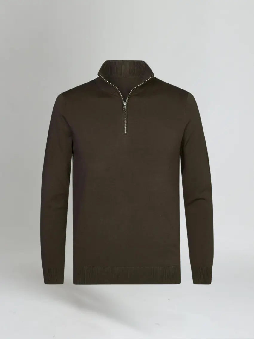 Men’s Half Zip Sweater – Dark Brown-Sweater-Borough Fashion