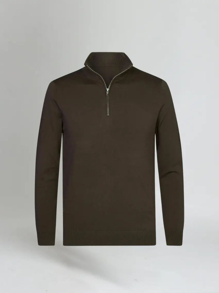 Men’s Half Zip Sweater – Dark Brown-Sweater-Borough Fashion