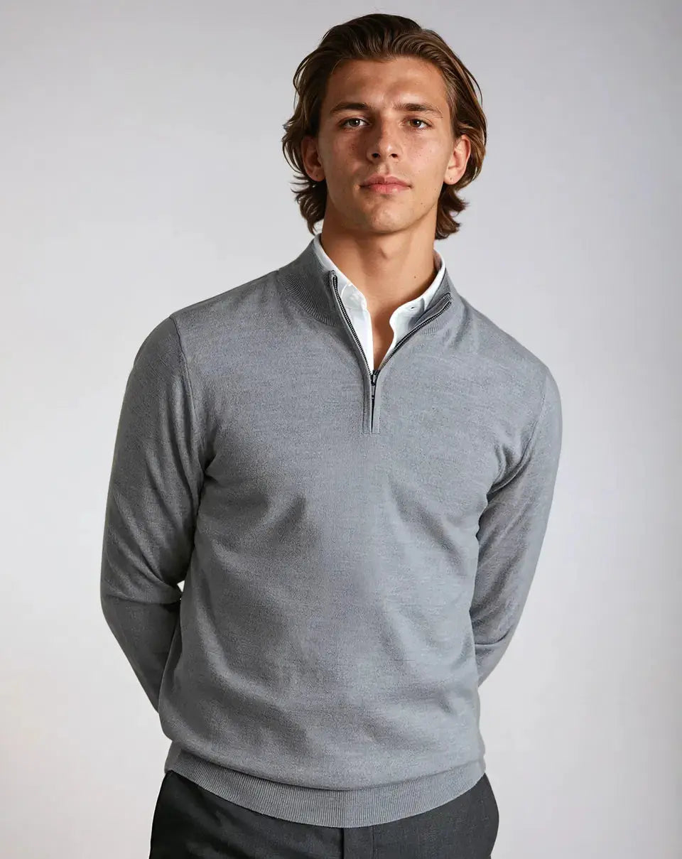 Men’s Half Zip Sweater – Dark Grey-Sweater-Borough Fashion