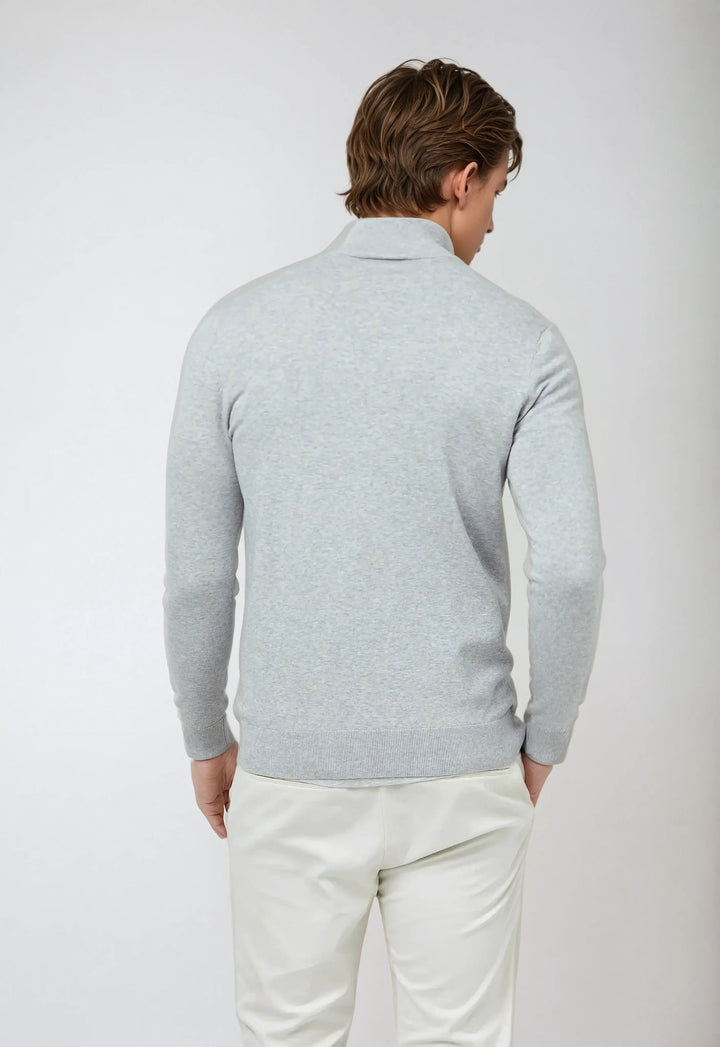 Men’s Half Zip Sweater – Light Grey-Sweater-Borough Fashion