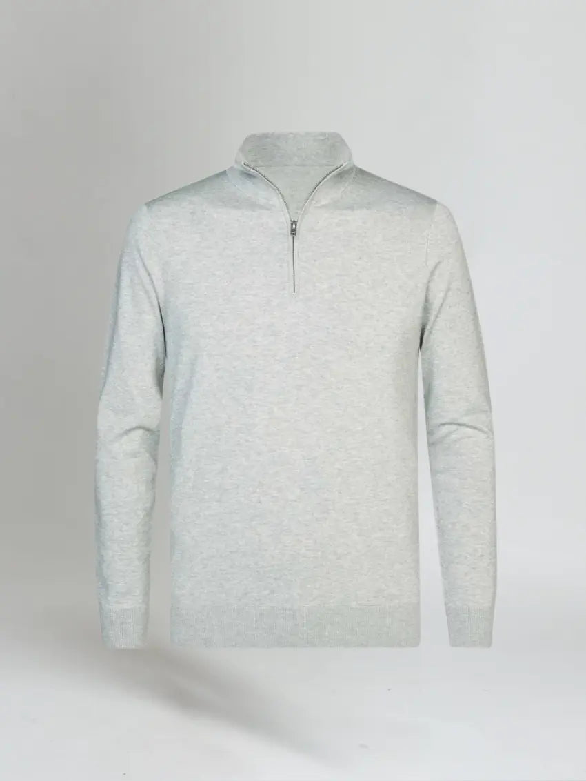 Men’s Half Zip Sweater – Light Grey-Sweater-Borough Fashion