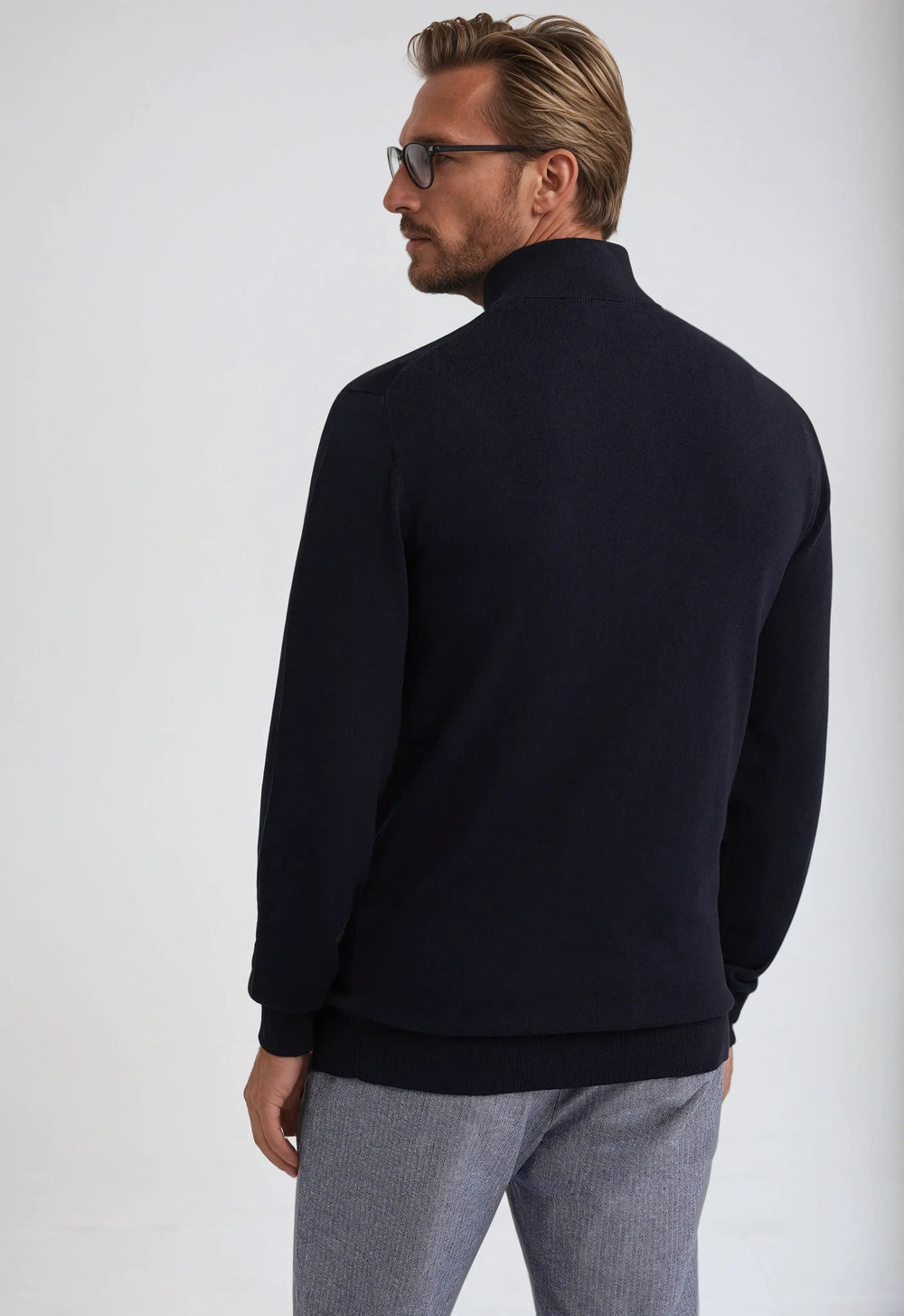 Men’s Half Zip Sweater – Navy Blue-Sweater-Borough Fashion