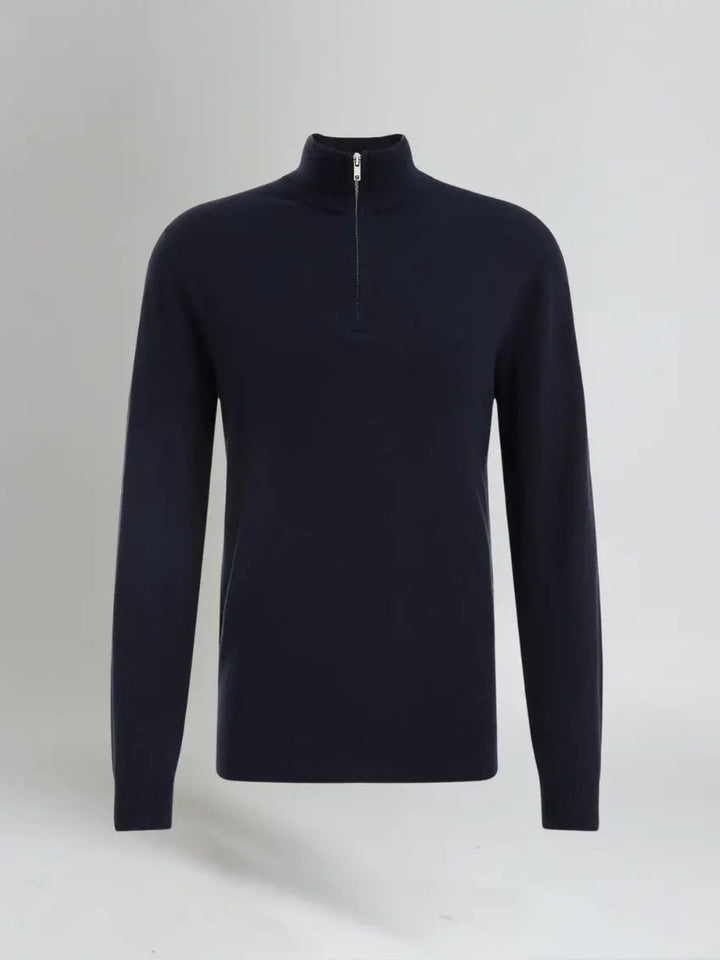 Men’s Half Zip Sweater – Navy Blue-Sweater-Borough Fashion