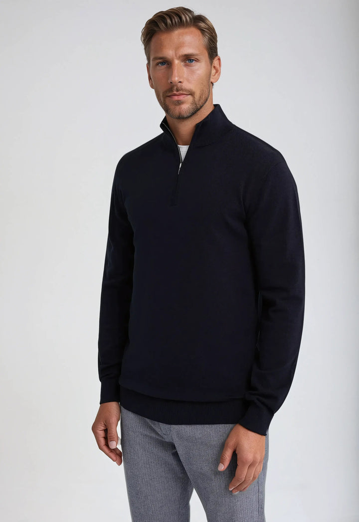 Men’s Half Zip Sweater – Navy Blue-Sweater-Borough Fashion