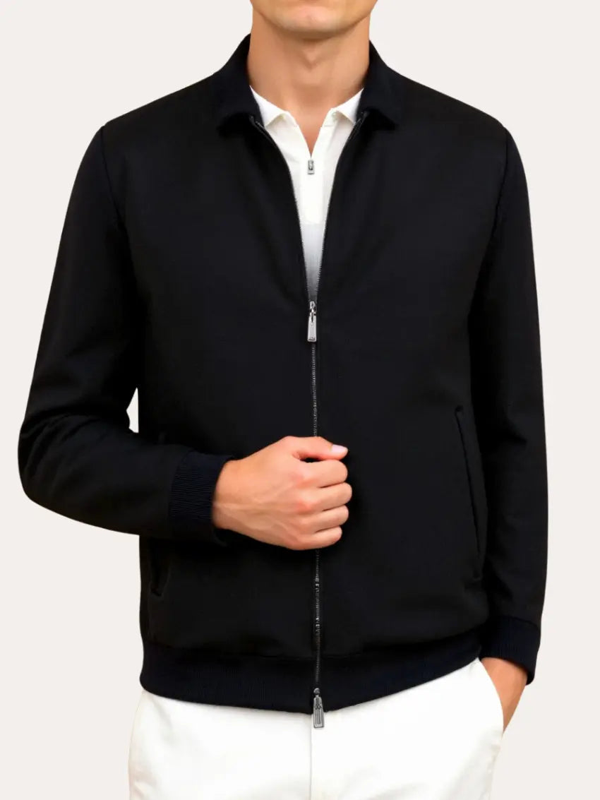 Men's Jacket with Polo Collar – Navy Blue-Jacket-Borough Fashion