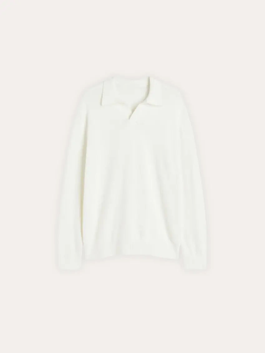 Men’s Long Sleeve Polo Shirt – White-Polo-Borough Fashion