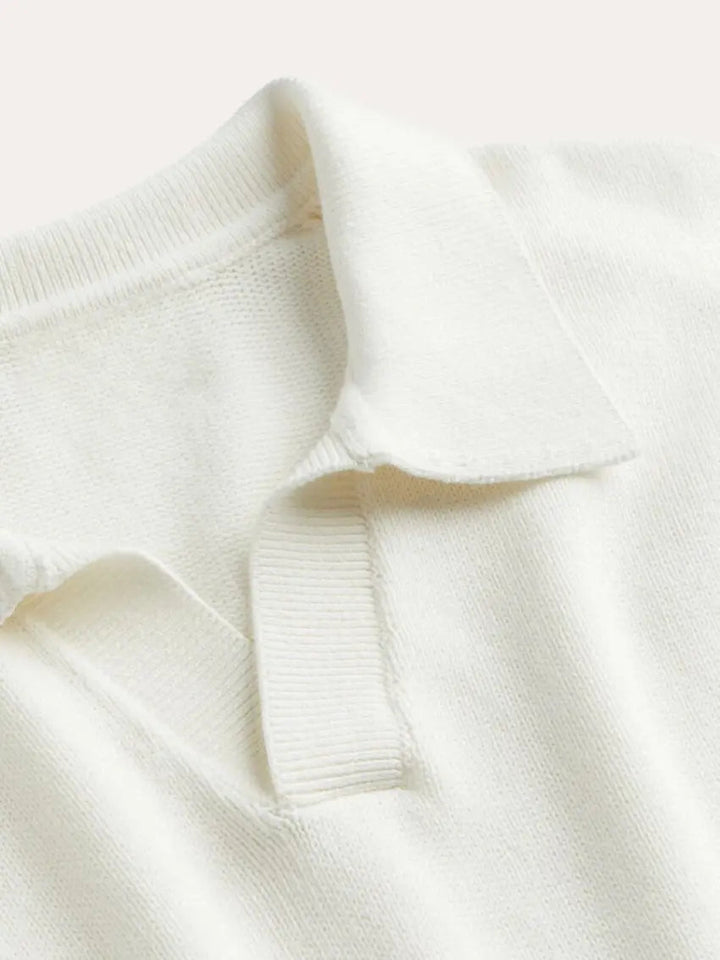 Men’s Long Sleeve Polo Shirt – White-Polo-Borough Fashion