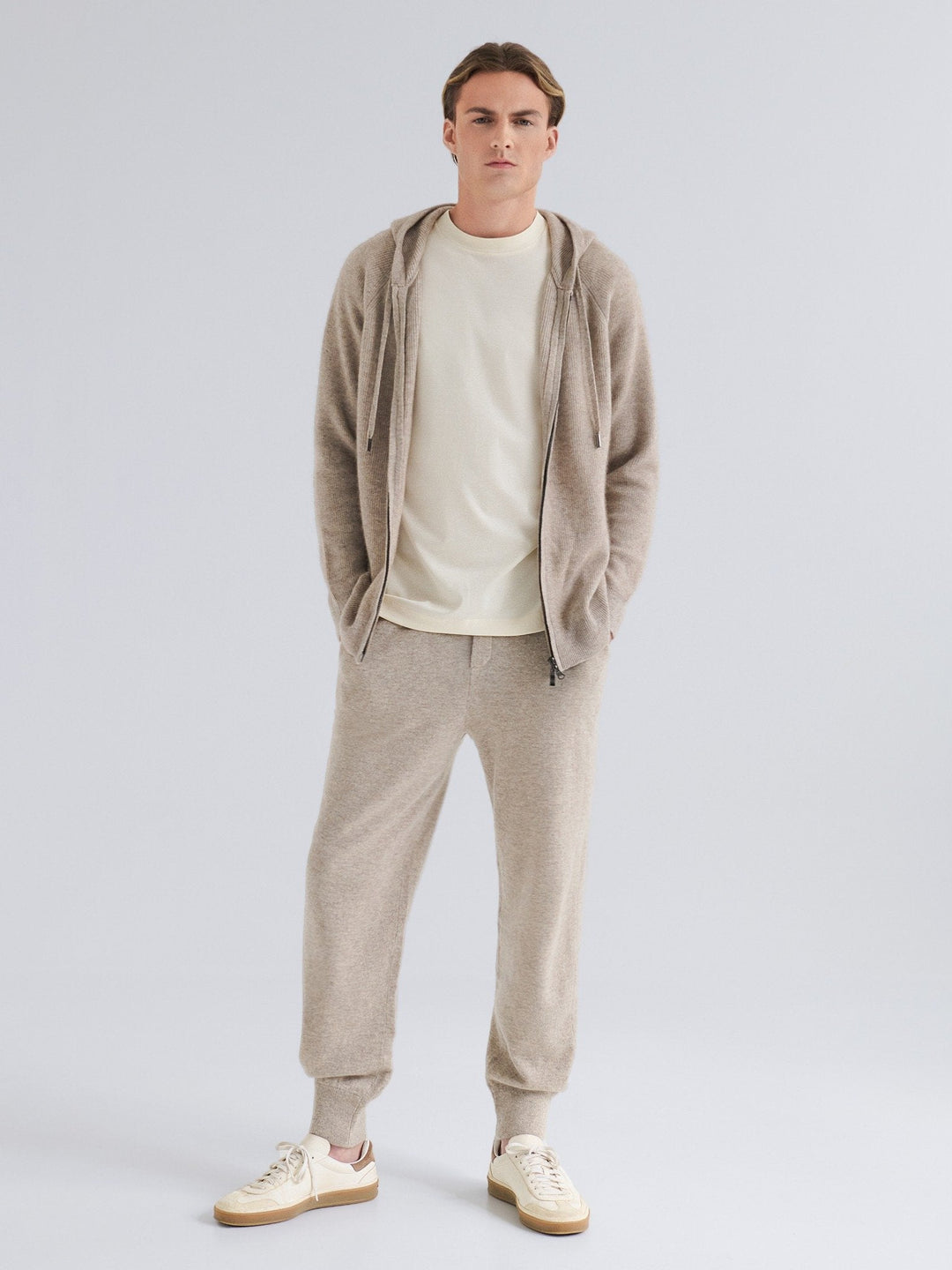 Men’s Refined Zip Hoodie – Beige-Vest-Borough Fashion