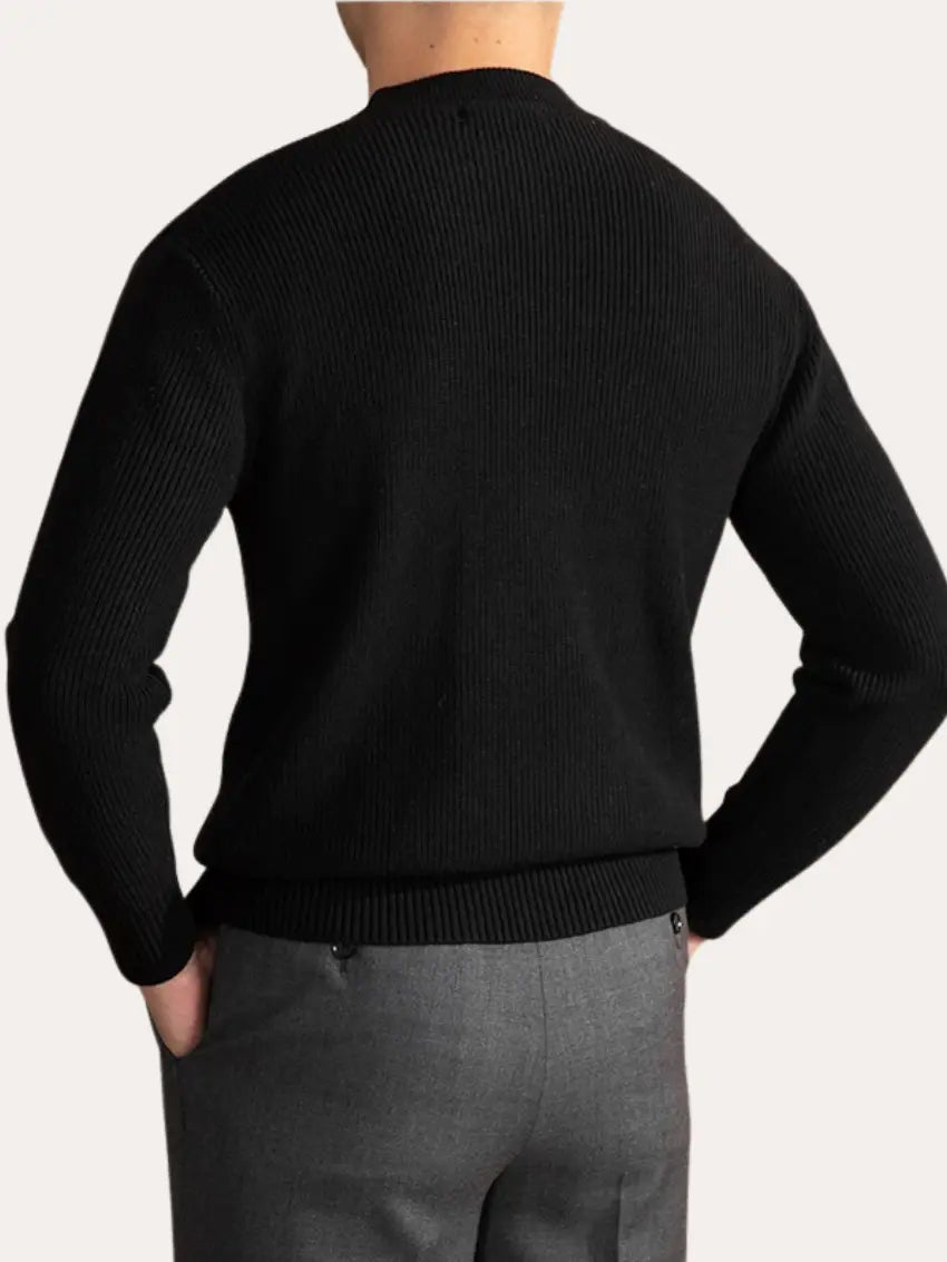 Men’s Ribbed Crew Neck Jumper – Black-Sweater-Borough Fashion