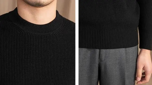 Men’s Ribbed Crew Neck Jumper – Black-Sweater-Borough Fashion