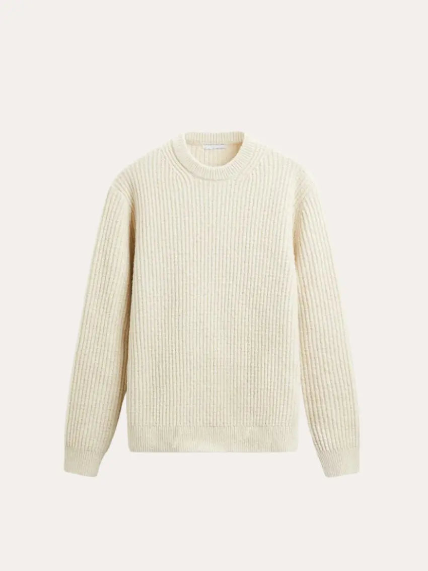 Men’s Ribbed Crew Neck Jumper – Ecru-Sweater-Borough Fashion