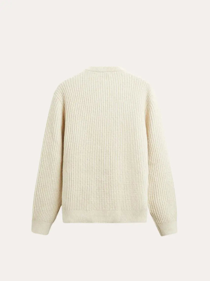 Men’s Ribbed Crew Neck Jumper – Ecru-Sweater-Borough Fashion