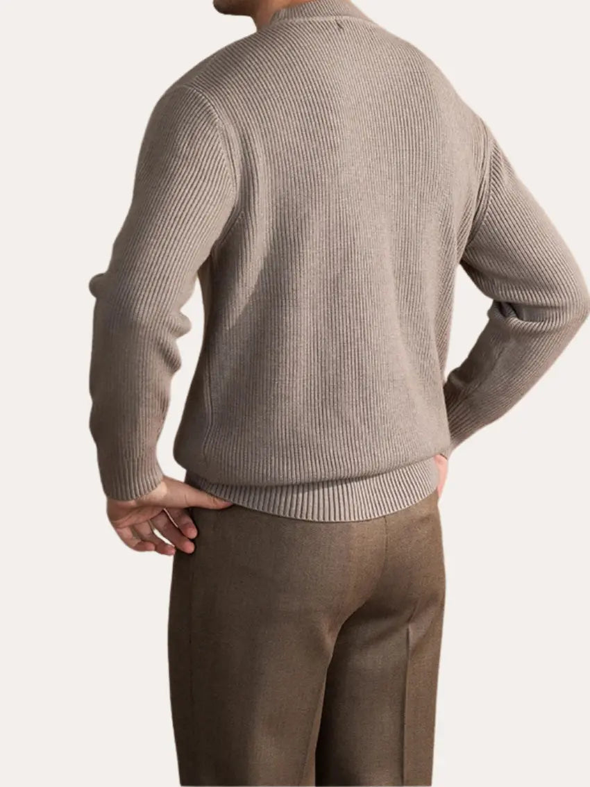 Men’s Ribbed Crew Neck Jumper – Grey-Sweater-Borough Fashion