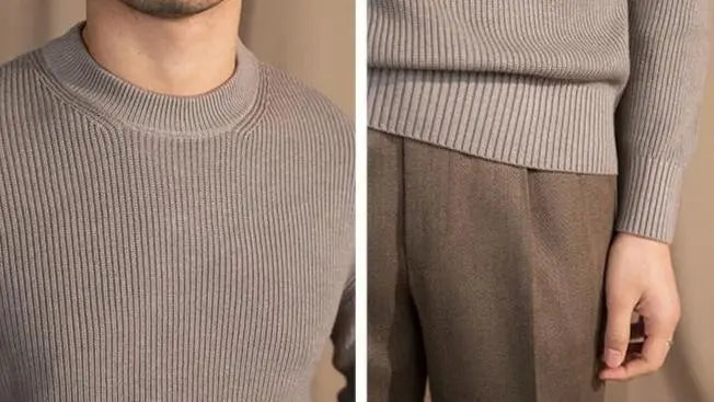 Men’s Ribbed Crew Neck Jumper – Grey-Sweater-Borough Fashion
