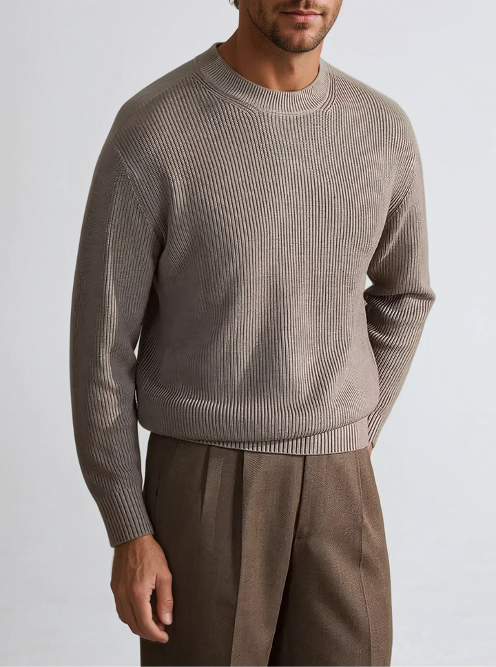 Men’s Ribbed Crew Neck Jumper – Grey-Sweater-Borough Fashion