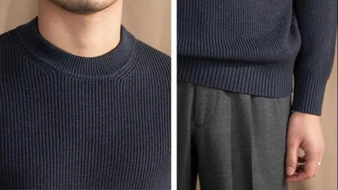 Men’s Ribbed Crew Neck Jumper – Navy Blue-Sweater-Borough Fashion
