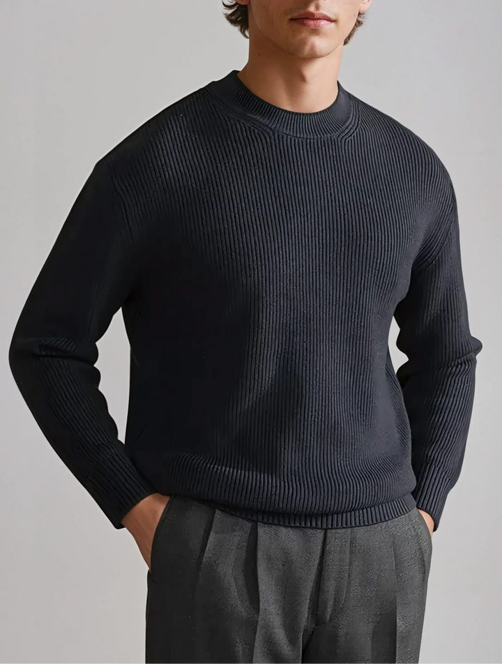 Men’s Ribbed Crew Neck Jumper – Navy Blue-Sweater-Borough Fashion