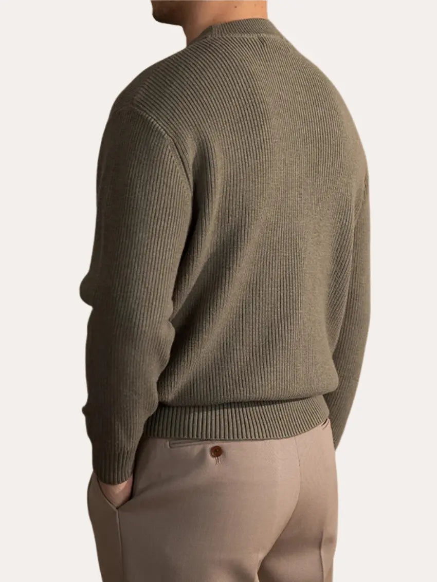 Men’s Ribbed Crew Neck Jumper – Olive Green-Sweater-Borough Fashion